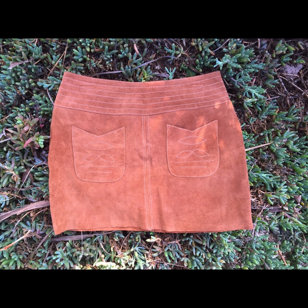 Suede mini skirt with detailed embroidered hem